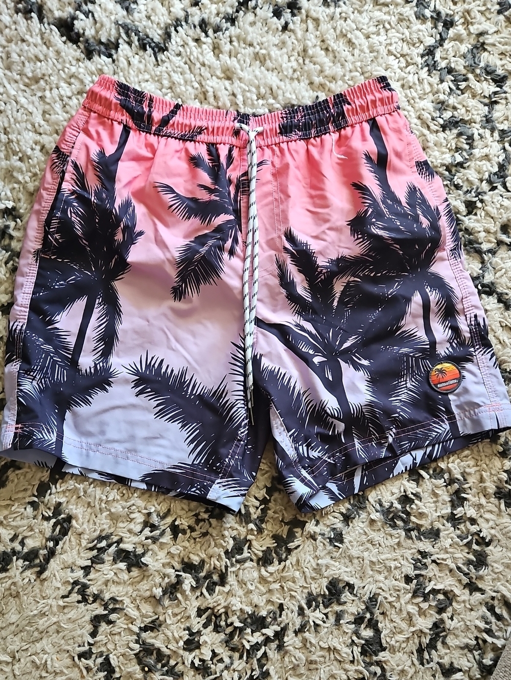 Men's Pink Ombre Palm-Print Swim Trunks